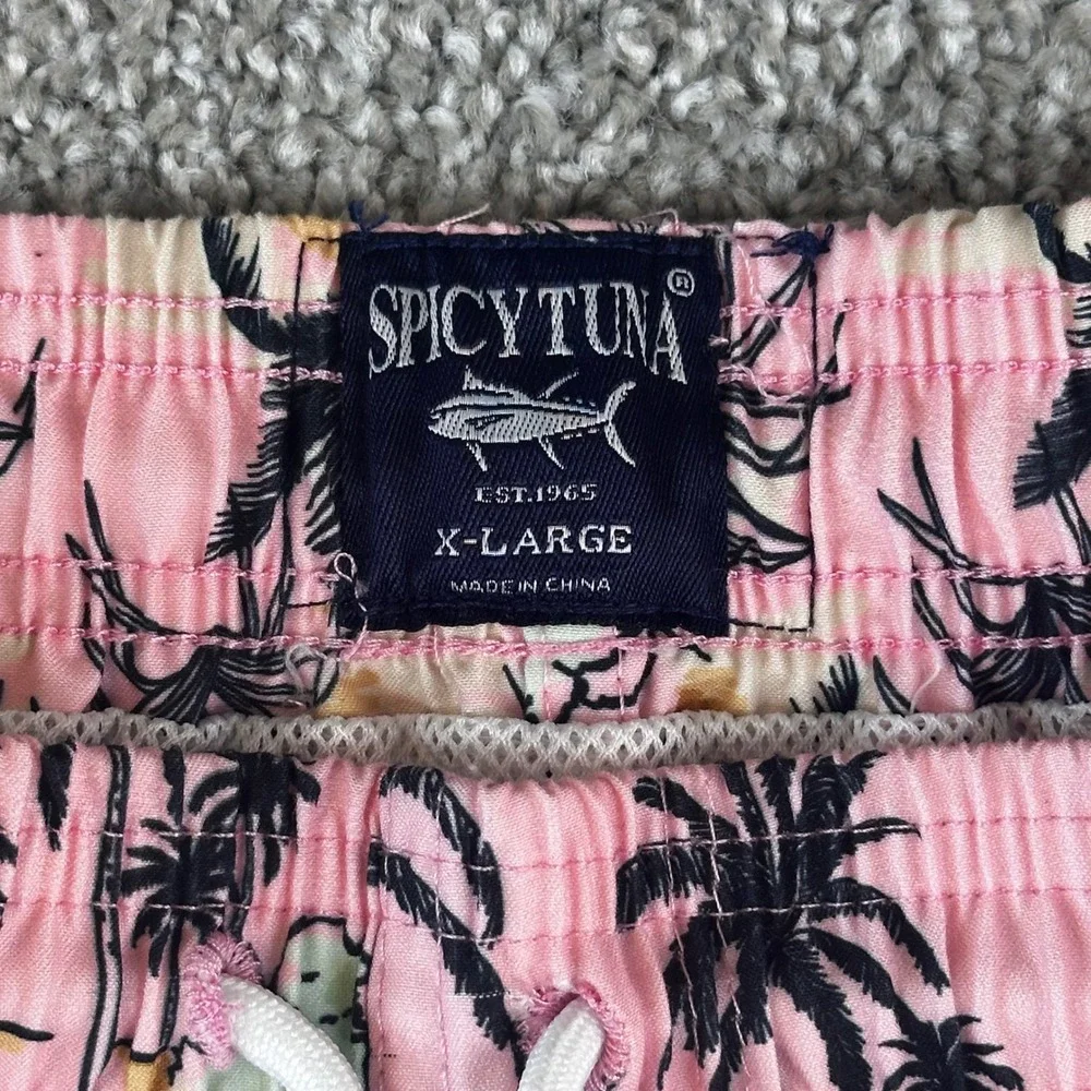 Spicy Tuna Swim Trunks Mens XL Pink Palm Tree Tropical Beach Mesh Lined Summer